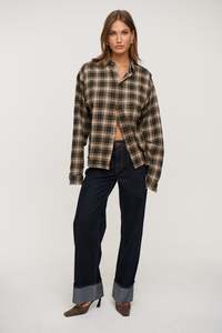 Womens Shirts: Unisex Brooklyn Check Shirt Brown