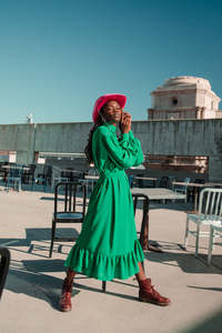 RUFFLED RELAXED DRESS | Emerald