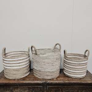 Woven: Seagrass Basket - NATURAL & WHITE STRIPE