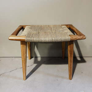 Furniture: Teak Stool w Woven Seagrass 600 x 420 x 450H