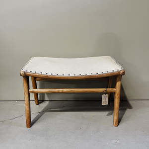 Furniture: Teak Stool w Cow Hide 650 x 390 x 450H