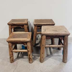 Stools: 25203 Fir & Rattan Rounded Stool