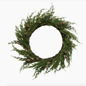 Candles: Cedar & Pine Cone Wreath with Lights 650mm