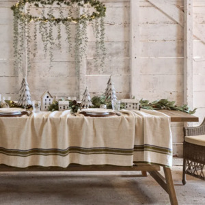 Green Selvedge Stripe Linen Tablecloth 2500x1500mm