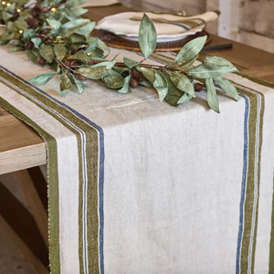 Green Selvedge Stripe Linen Table Runner 1800x500