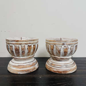 Wooden Candlestick - BROWN WASH SMALL