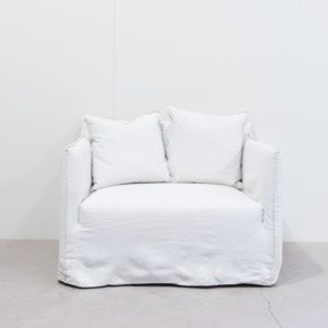 Furniture: Hamptons 100% Italian Linen 1.5 Sofa - WHITE