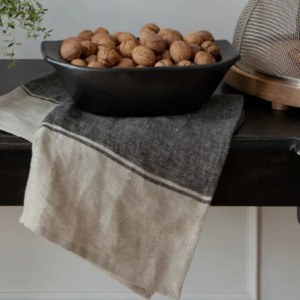Twill Linen Tea Towel Stripe  CHARCOAL 70 x 50