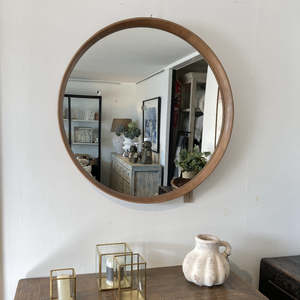 Homewares: Round Wooden Mirror WALNUT 800DIA