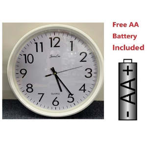 14’’ WALL CLOCK ROUND - NO Tick Tock - White