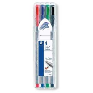 Staedtler Triplus 334 Fineliner Pen Fine 0.3 mm Assorted Pack of 4