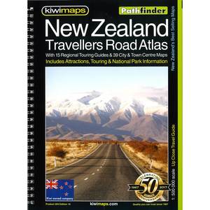 New Zealand: Kiwimaps Pathfinder NZ Travellers Road Atlas Map Spiral Bound Edition 16