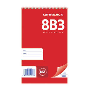 Exercise Books: Warwick Notebook 8B3 50 Leaf Spiral Ruled 7mm 100x165mm