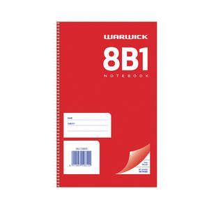 Exercise Books: Warwick Notebook 8B1 50 Leaf Spiral Ruled 7mm 165x100mm