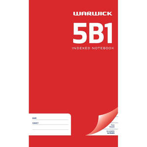 Exercise Books: Warwick Notebook 5B1 32 Leaf Indexed Ruled 7mm 165x100mm