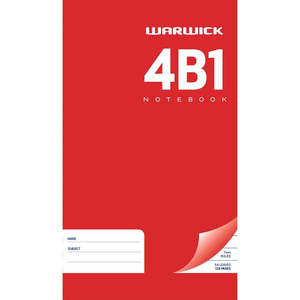 Exercise Books: Warwick Notebook 4B1 64 Leaf Hard Cover Ruled 7mm 165x100mm