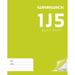 Exercise Books: Warwick Exercise Book 1J5 36 Leaf Quad 5mm 255x205mm