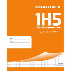 Exercise Books: Warwick Exercise Book 1H5 36 Leaf With Margin Quad 10mm 255x205mm