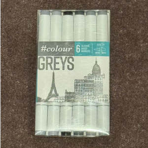 Art Writing Instruments: Greys Colour 6 Alcohol Based Markers Dual Tip