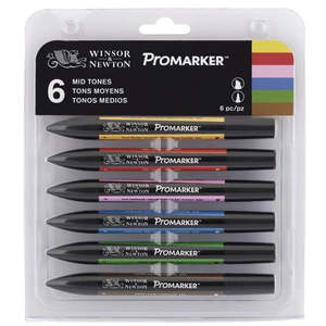 Art Writing Instruments: Winsor & Newton Promarker 6 - Mid Tones Set