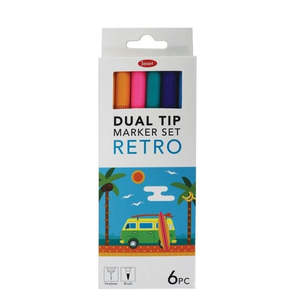 Colouring Pens Markers: Jasart: Dual Nib Brush Fineliner - Retro (Set of 6)