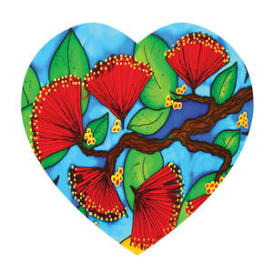 Jo May Ceramic Heart Wall Hanging with cork backing and cord - Pohutukawa