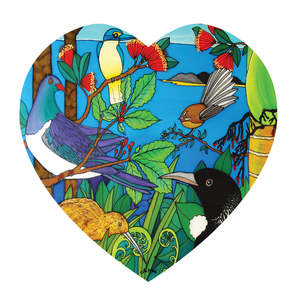 Jo May 3D Textured Ceramic Heart Wall Hanging - NZ Birds