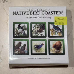 Native Bird Square Coasters - set of 6 with MDF Cork Backing