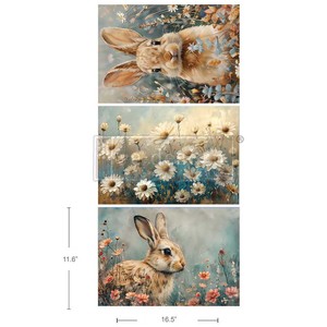 Re Design With Prima Fiber: GARDEN BUNNY TALES - A3 decoupage fiber Pack  – 3 sheets, 11.7″x 16.5″ each