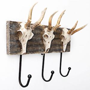 Decor: 3 Hook Deer Skull Coat Rack [34cm]