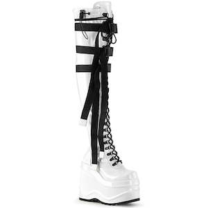Boots 1: Wave-315 Platform Boots - White Stretch Patent