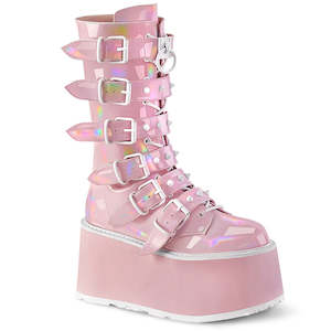 Boots 1: Damned-225 Platform Boots - Baby Pink Patent