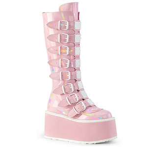 Boots 1: Damned-318 Platform Boots - Baby Pink Patent