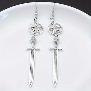 Half Evil Collection: Pentagram Sword Earrings