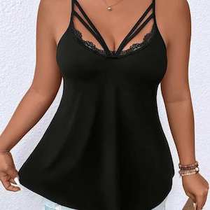 Plus Size: Black Lace Cami Top - Plus Sized Only