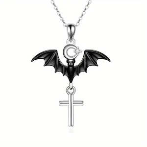 Half Evil Collection: Cross Bat Pendant Necklace