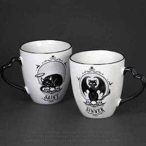 Saint and Sinner Double Sided Couple Mug Set