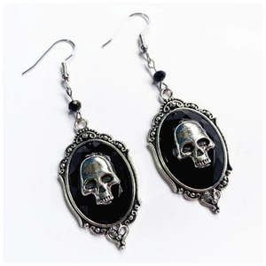Gothic Skull Cameo Filigree Drop Earrings