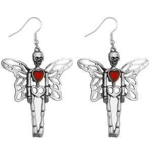 6 66: Heart-Winged Bone Fairy Earrings