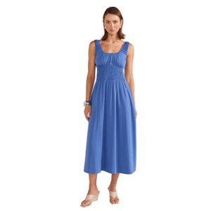 Clothing: Demi Shirred Midi Dress - Blue