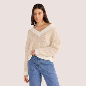 Megan V- Neck Sweater - Beige