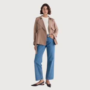 Sale: Olea Crop Tie Waist Coat - Mocha