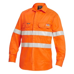 Hi Vis Shirts: King Gee Shieldtec Lenzing FR Hi-Vis Spliced Open Front Taped Shirt (K84001)
