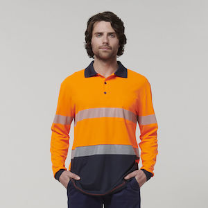 Hi Vis Polos: Hard Yakka Men's Long Sleeve Hi Vis Taped Polo (Y19619)