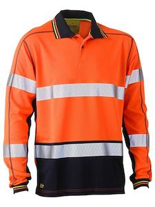 Hi Vis Polos: Bisley Taped Two Tone Hi Vis Polyester Mesh Long Sleeve Polo Shirt (BK6219T)
