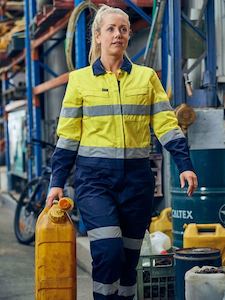 Hi Vis Coverall: Bisley Womens Taped Hi Vis Cotton Drill Coverall (BCL6066T)