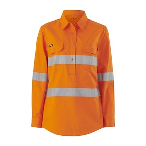 Ladies Hi Vis Shirts: King Gee Womens Workcool Vented Closed Front Shirt Taped Long Sleeve (K44228)