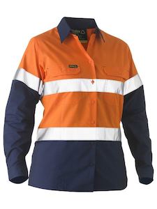 Ladies Hi Vis Shirts: Bisley Women's Taped Two Tone Hi Vis Recycled Drill Shirt (BL6996T)