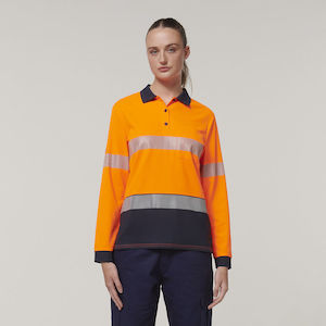 Ladies Hi Vis Polos: Hard Yakka Women's Long Sleeve Hi Vis Taped Polo (Y08604)