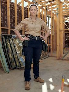 Ladies Work Shirts: Bisley Womens Stretch V-neck Closed Front Shirt (BLC6063)